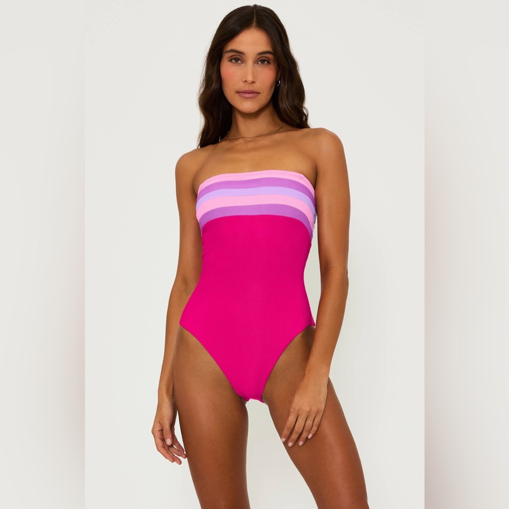 Beach Riot Jessa One Piece Raspberry Colorblock, Size Large, $178 - Picture 10 of 14